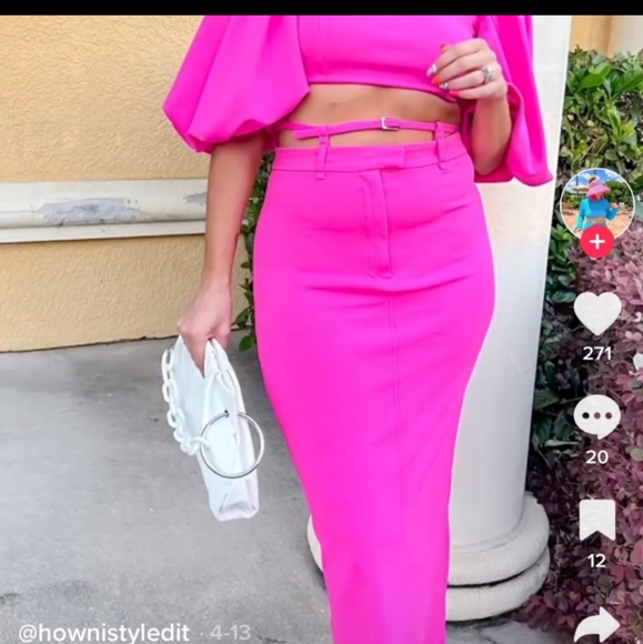 ZARA | NWT FUCHSIA MIDI SKIRT WITH BELT BLOGGERS FAVORITE M - Picture 3 of 7